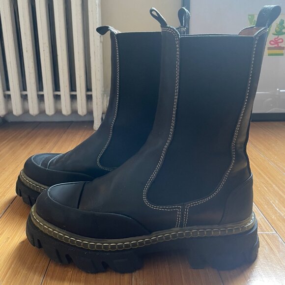 GANNI Mid-Calf Cleated Chelsea Boots - Picture 1 of 6